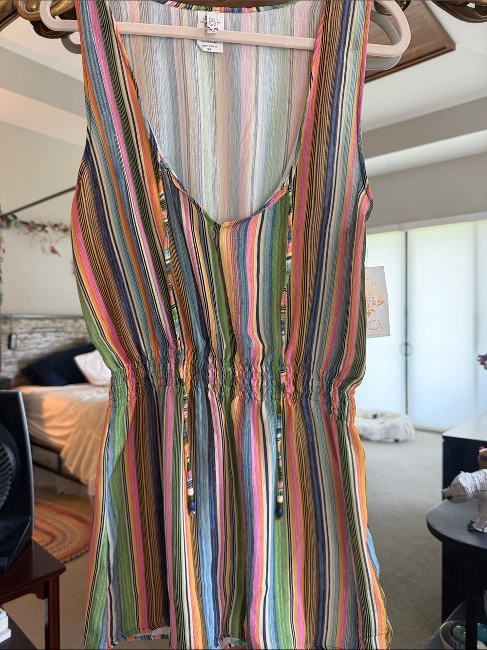BECCA Multicolor Striped Swim Coverup - Pink, Green, Blue, Yellow, Orange